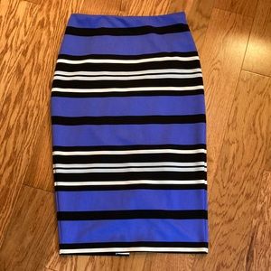 Express skirt, size 4, horizontal stripes, blue, black, and white stripes. GUC